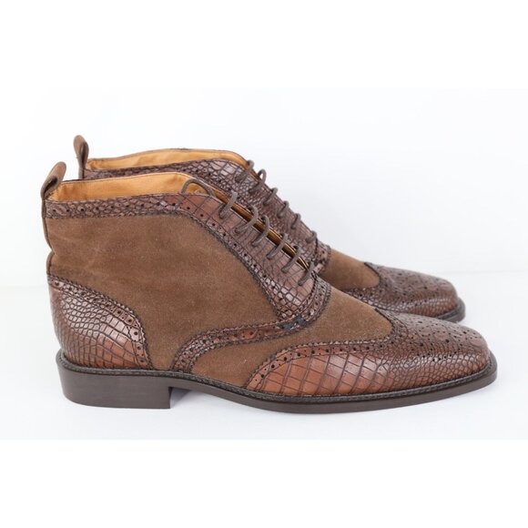 Vintage Streetwear Mens 9.5 Suede Leather Faux Alligator Chukkas Boots Brown main image 8